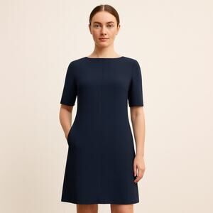 M. M. Lafleur New York SZ 12 Emily Dress 3/4 Sleeve Square Neck Pockets Navy